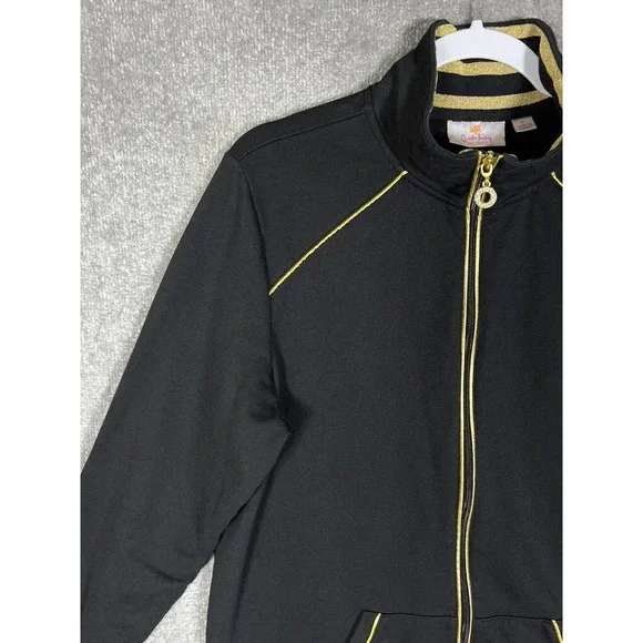 Quacker Factory Rhinestone Grommet Gold Trim Full Zip Jacket Women Large Pockets - Picture 6 of 15